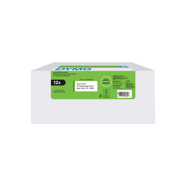 Dymo - Etiket LabelWriter adressering 25x54mm 12 rollen á 500 stuks wit