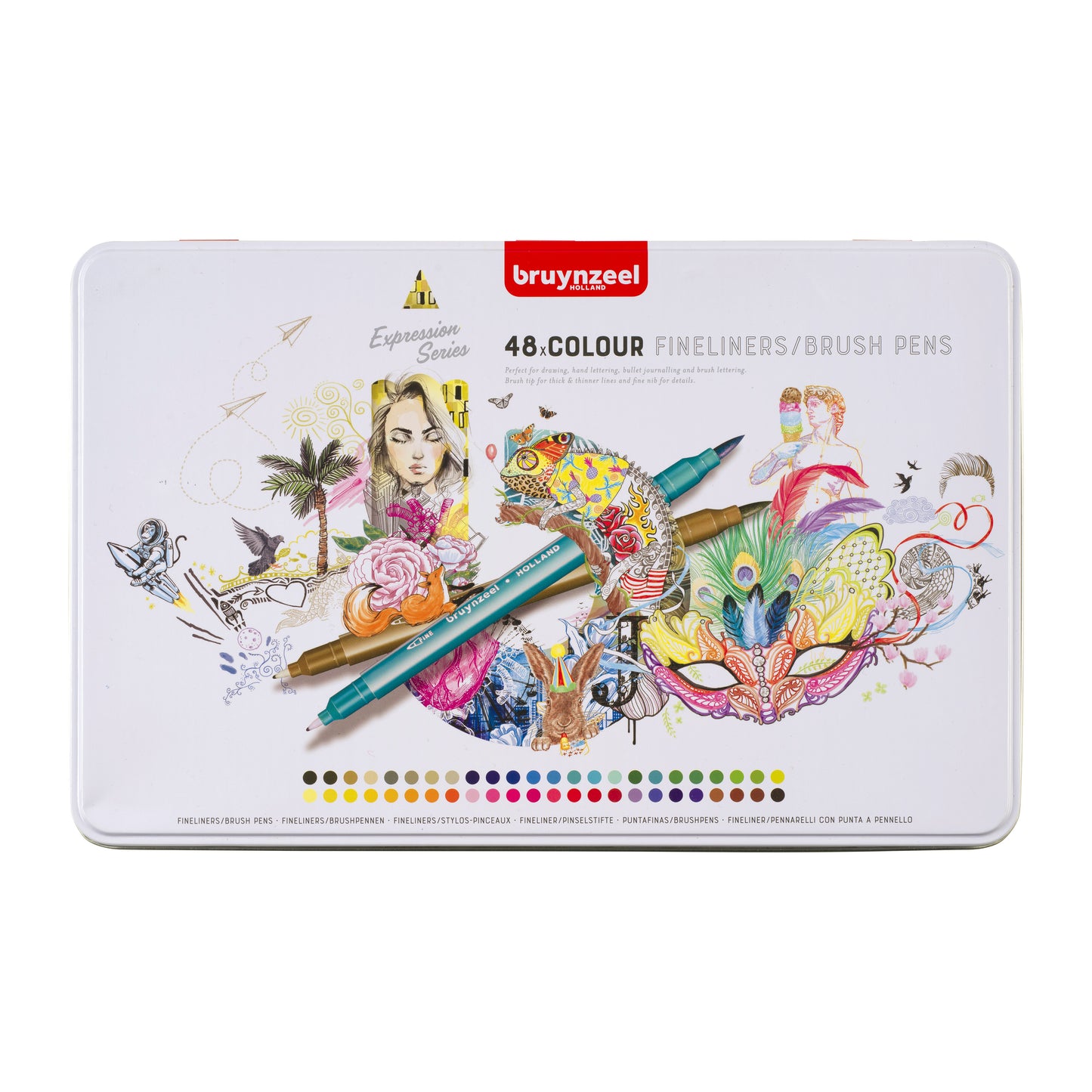 Bruynzeel - Étui fineliner et pinceau 48 couleurs | 4 pièces