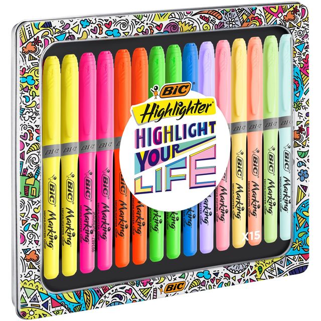 Bic - Markeerstift highlight your life in blik ass | 10 stuks