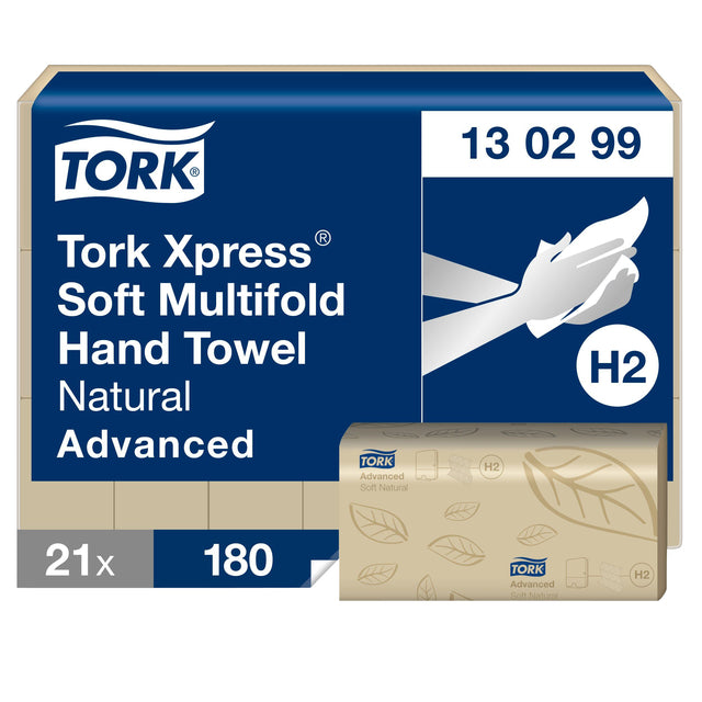 Tork - Handdoek H2 Xpress Advanced multifold 2-laags 213x240mm 21x180 vel naturel 130299