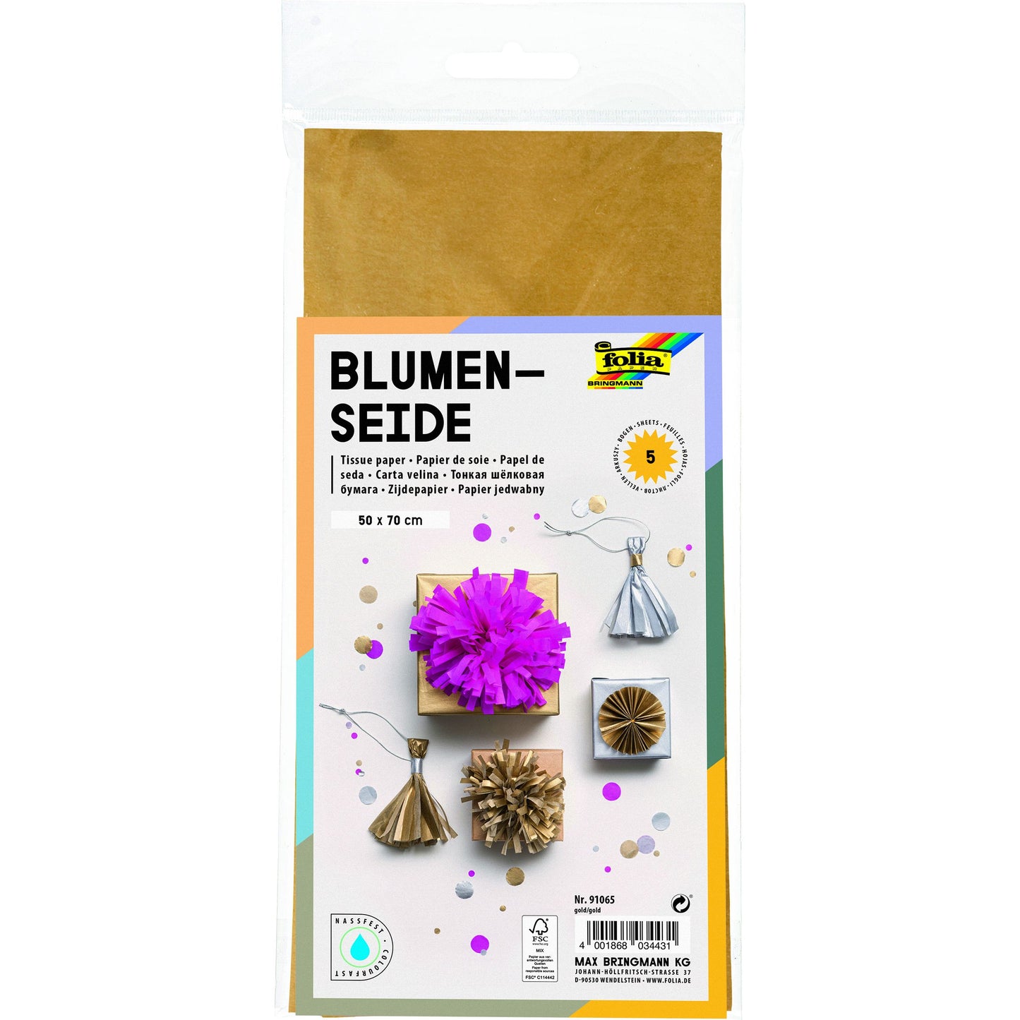 Folia Paper - Papier de soie Folia 50x70cm 20gr nr65 or 5 feuilles | 10 pièces