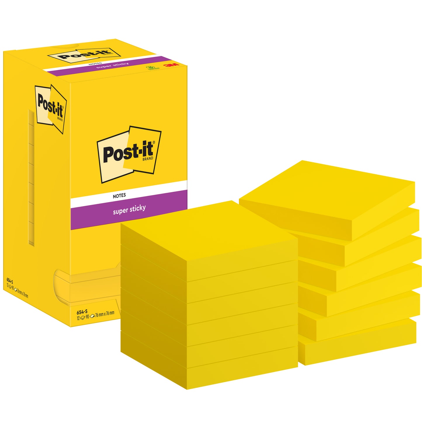 Post-it - Notizblock 654 super klebrig 76x76mm gelb | 12 Stück