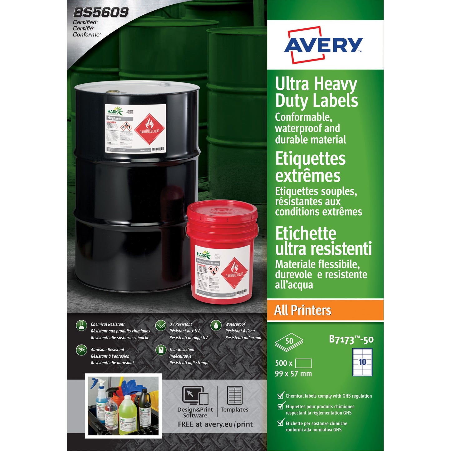 Avery - Etikett B7173-50 99x57mm Polyethylen weiß 500 Etiketten | 5 Stück