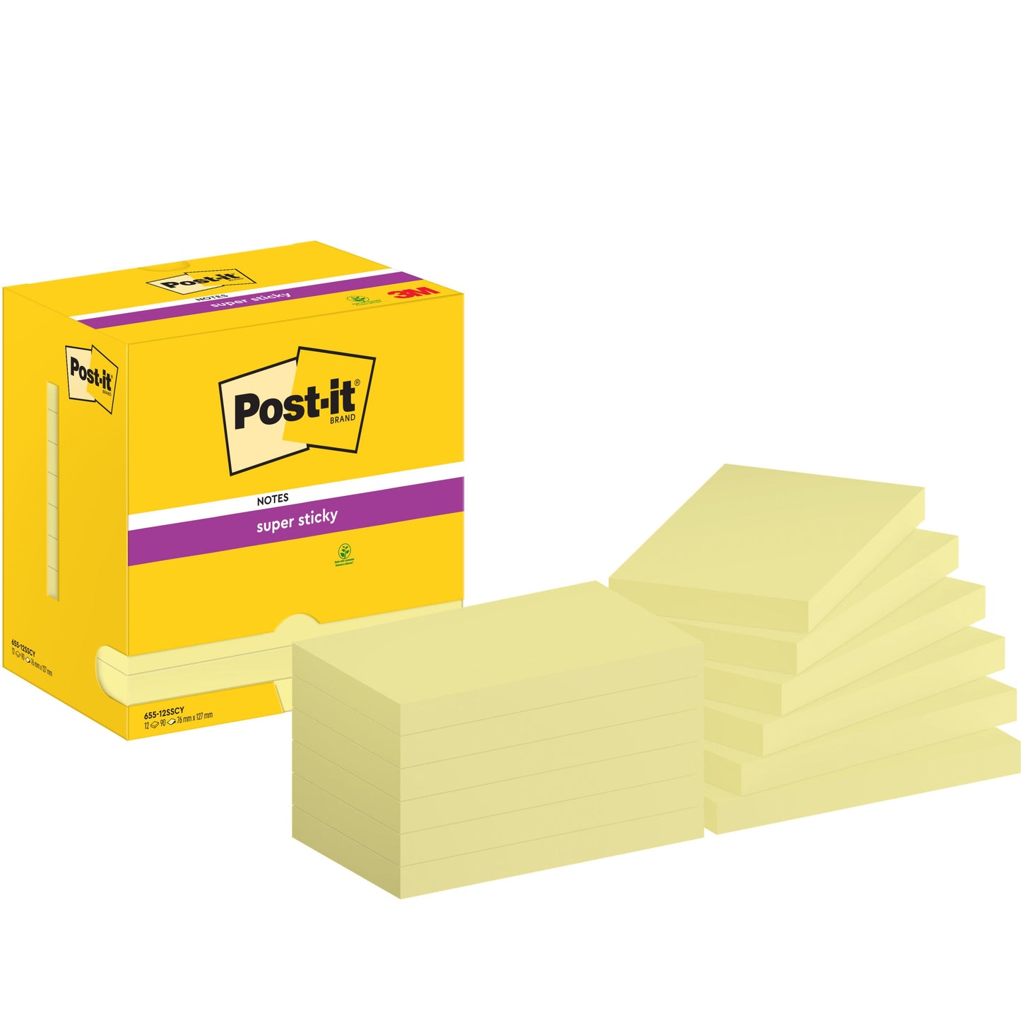 Post-it - Memoblok 655 super sticky 76x127mm geel | 12 stuks