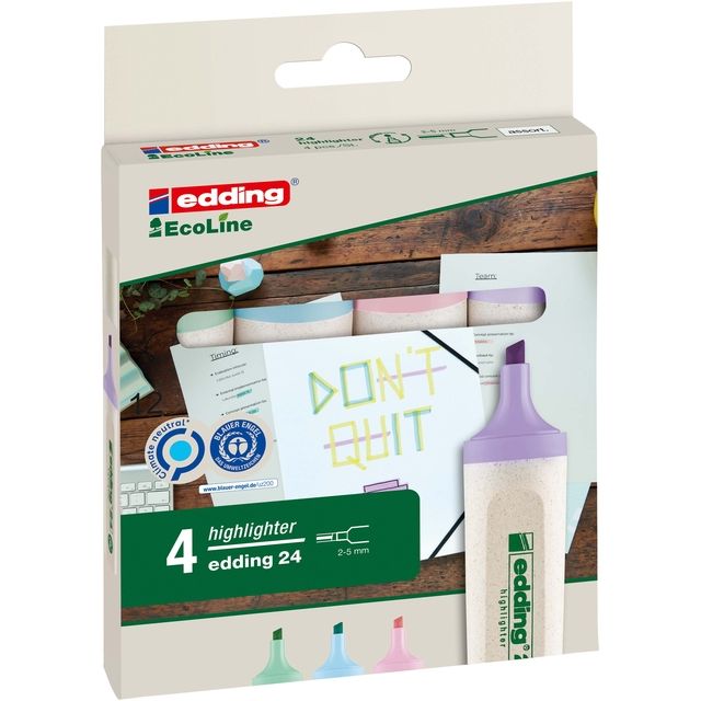 Edding EcoLine - Markeerstift edding 24 EcoLine pastel assorti set à 4 stuks