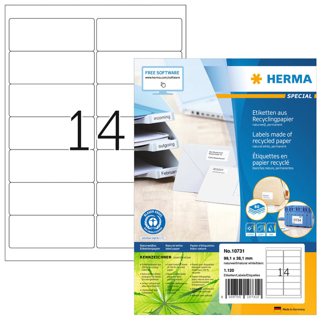 HERMA - Etiquette recyclage 10731 99,1x38,1mm 1120 pièces blanc