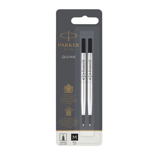 Parker - Recharge pour stylo roller Quink moyen noir blister de 2 pièces