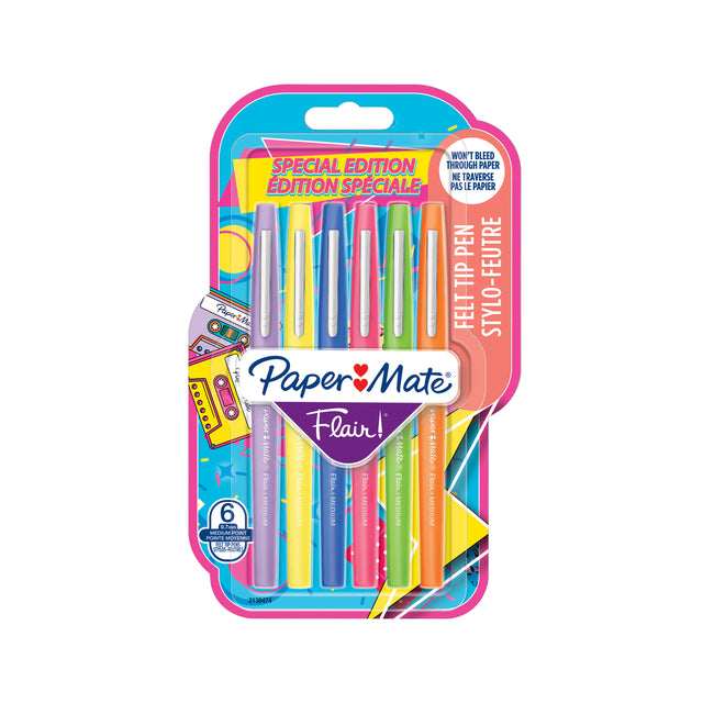 Paper Mate - Fineliner Flair retro medium assorti blister à 6 stuks