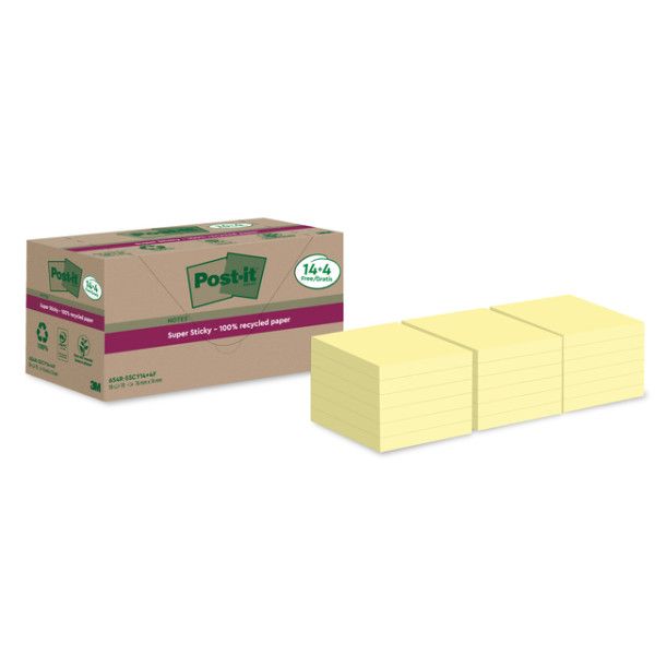 Post-it - Bloc mémo 654 RSS12CY 76x76mm jaune 14+4 gratuit