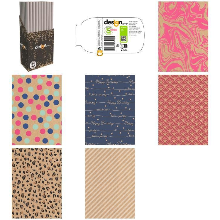 IG design - Papier cadeau IG Group Imprimé Kraft 200x70cm assorti