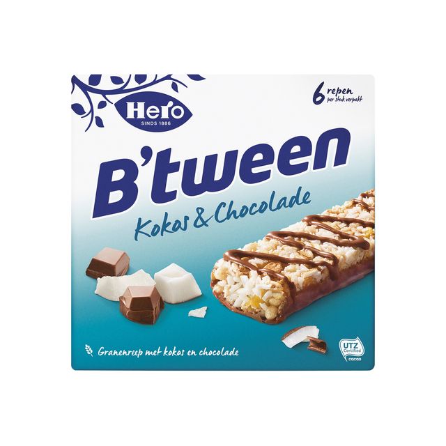 Hero - Snack B'tween chocolat à la noix de coco 6pack barre 25gr | 10 pièces