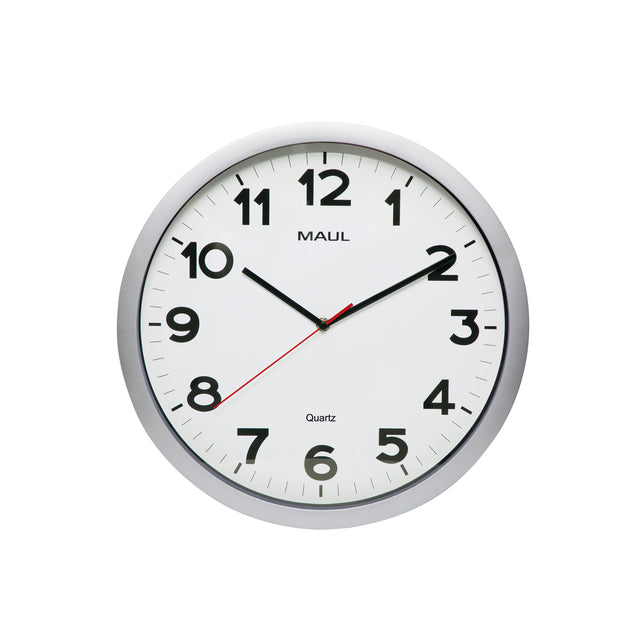 MAUL - Horloge murale Step Quartz Ø40x5cm plastique argent/blanc, tournant silencieusement