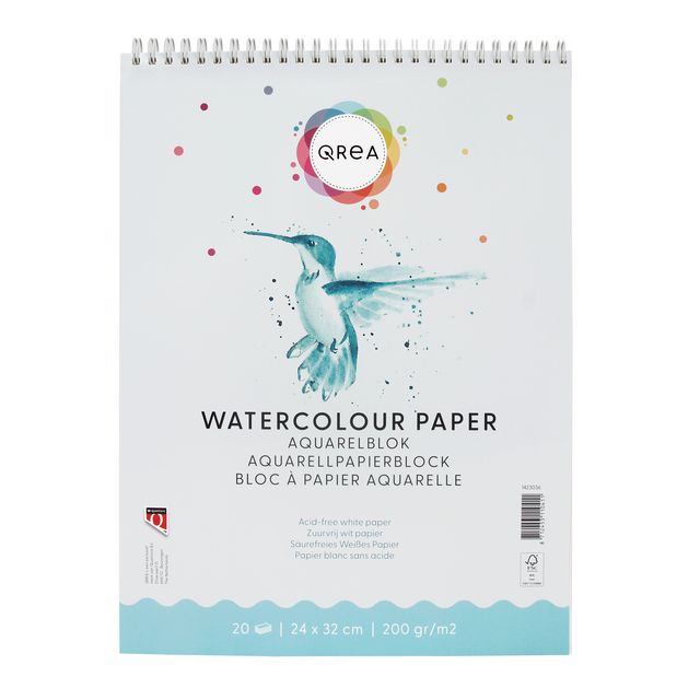 Qrea - Aquarellblock 24x32 20 Blatt 200gr Spirale