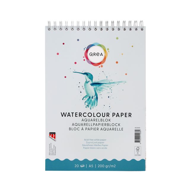 Qrea - Bloc aquarelle A5 20 feuilles spirale 200gr | 5 pièces