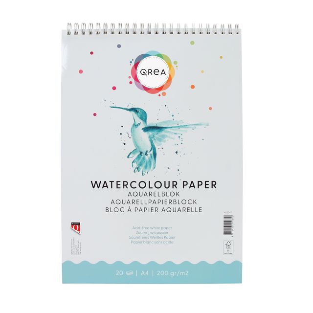 Qrea - Bloc aquarelle A4 20 feuilles spirale 200gr