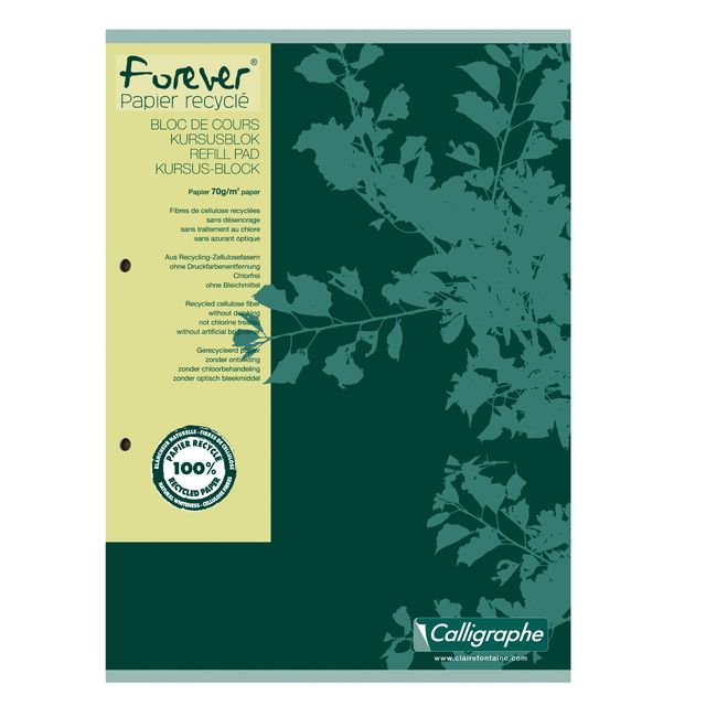 Clairefontaine - Kursblock Forever Calligraphe A4 Linie 2-Loch 200 Seiten 70gr grün | 5 Stück