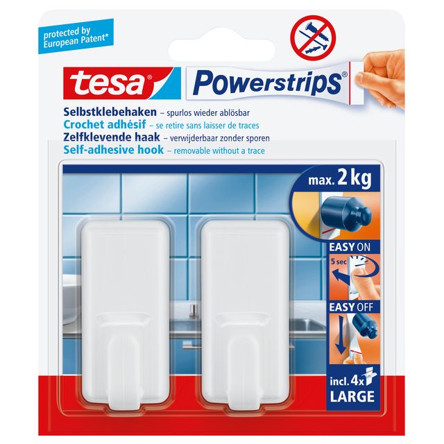 Tesa - Haken Powerstrips® LARGE Classic selbstklebend abnehmbar weiß 2 Stück
