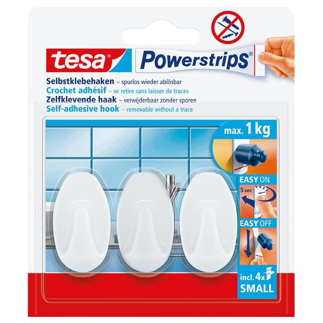 Tesa - Haken Powerstrips® SMALL Oval selbstklebend abnehmbar weiß 3 Stück