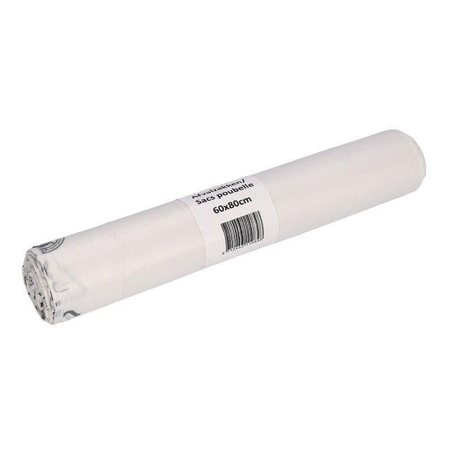 Cleaninq - Abfallbeutel 60x80cm HDPE recycelt T23 60L transparente Rolle mit 25 Stück