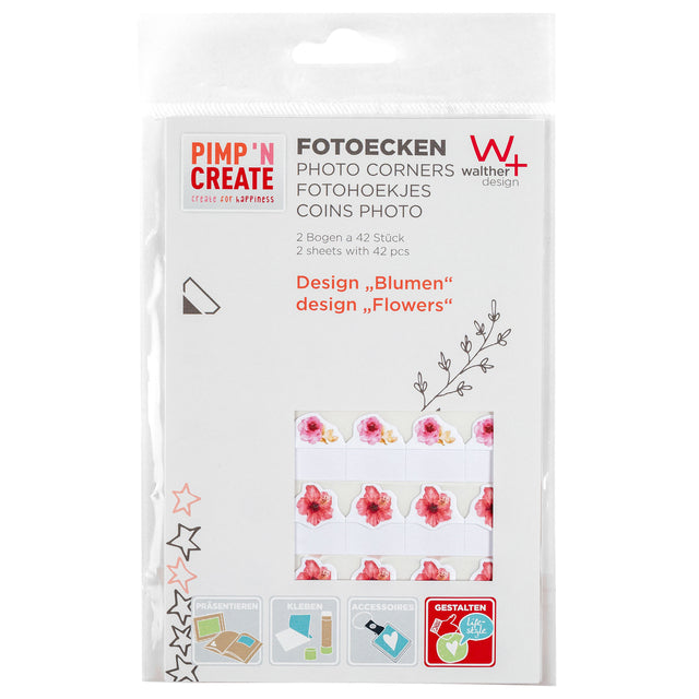 Walther Design - Fotohoeken design bloemen 2 vellen à 42 stuks