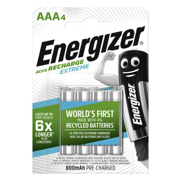 Energizer - Batterij oplaadbaar 4xAAA 800mAh | 12 stuks