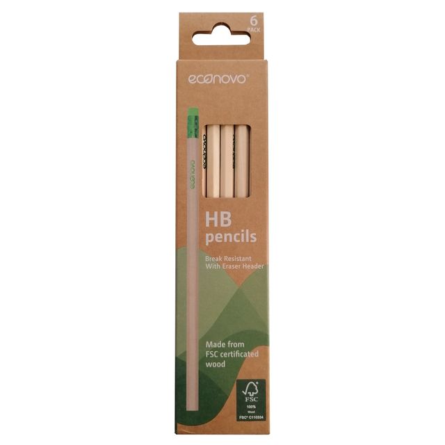 Econovo - Crayon HB avec gomme top blister de 6 pièces