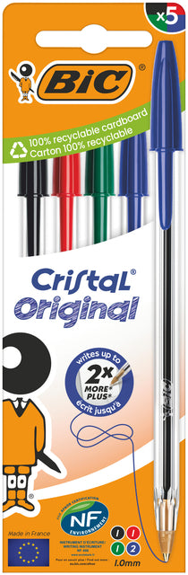 Bic - Stylo bille cristal m 5pcs assortis | 10 pièces