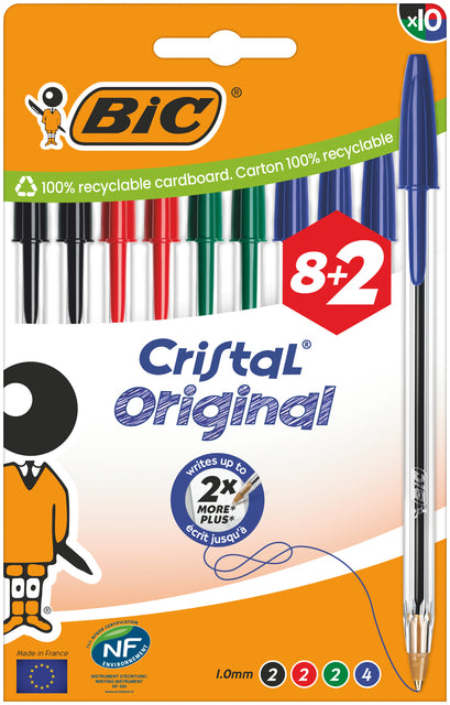 BIC - Balpen cristal m 10st assorti | 10 stuks