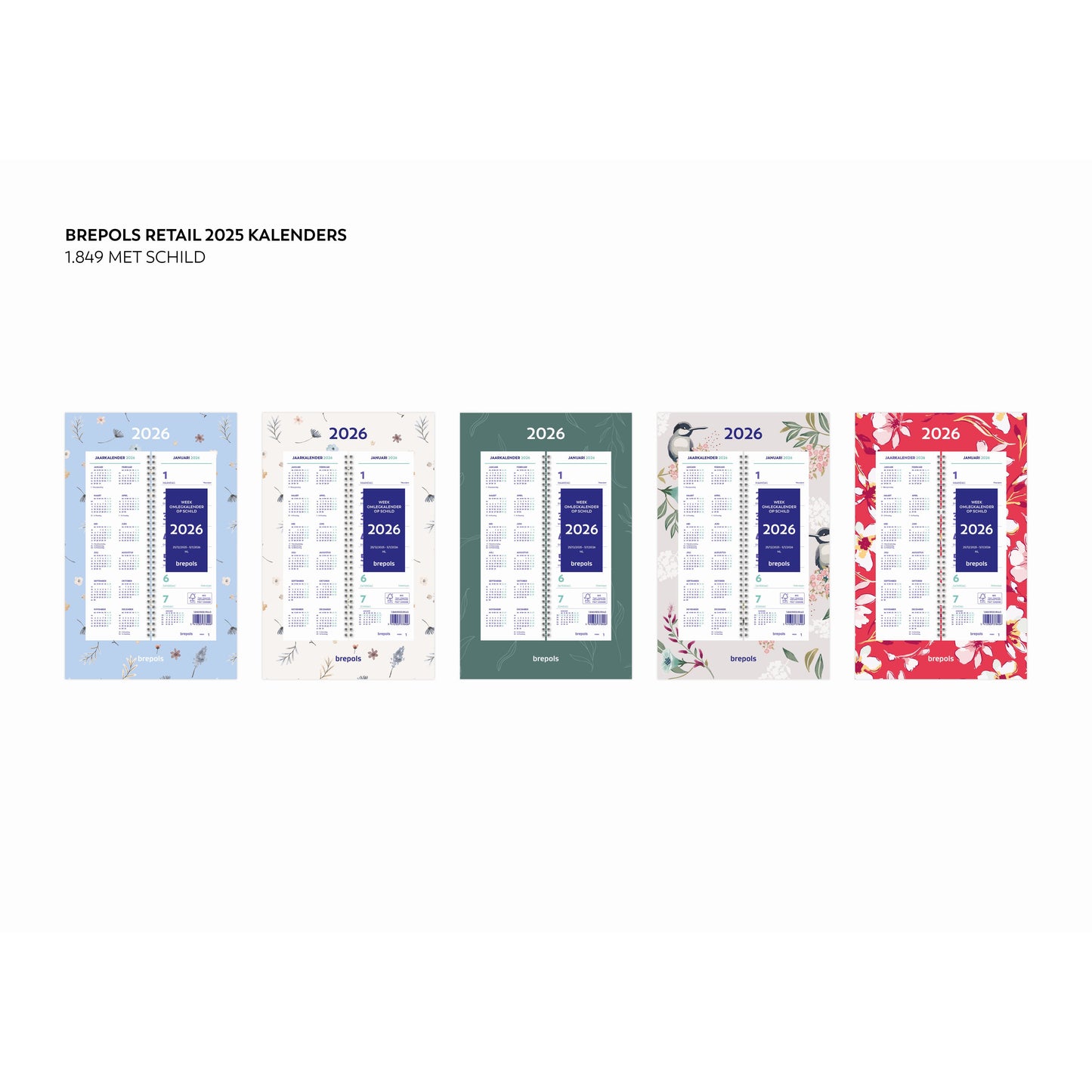 Brepols - Calendrier hebdomadaire 2026 190x130 7 jours/1 page spirale assorti