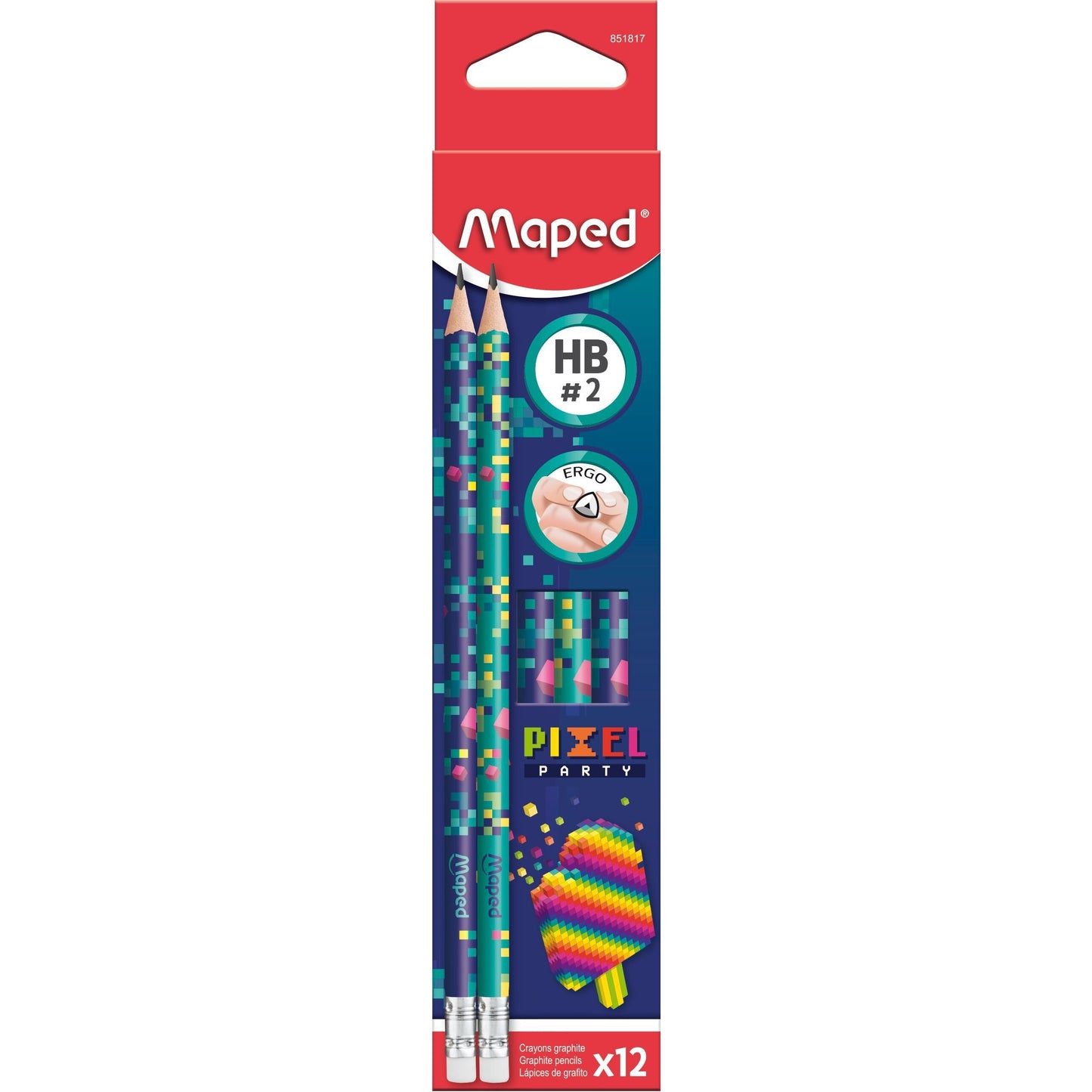 Maped - Graphitstift Pixel Party mit Radiergummi-Set à 12 Stück sortiert