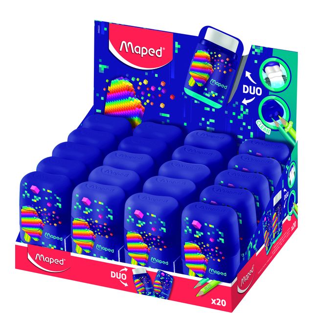 Maped - Taille-crayon Pixel Party Connect 2 trous avec affichage gomme, 20 pièces
