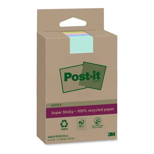 Post-it - Bloc mémo 3m 4645 inox 102x152mm ass. couleur | 12 pièces