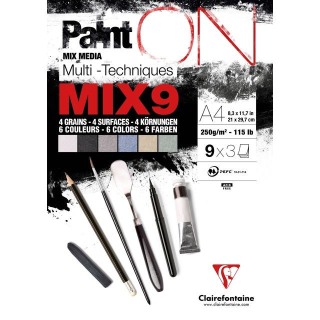 Clairefontaine - Papier Mix Media A4 Peinture Sur 27 feuilles 250grammes assortis