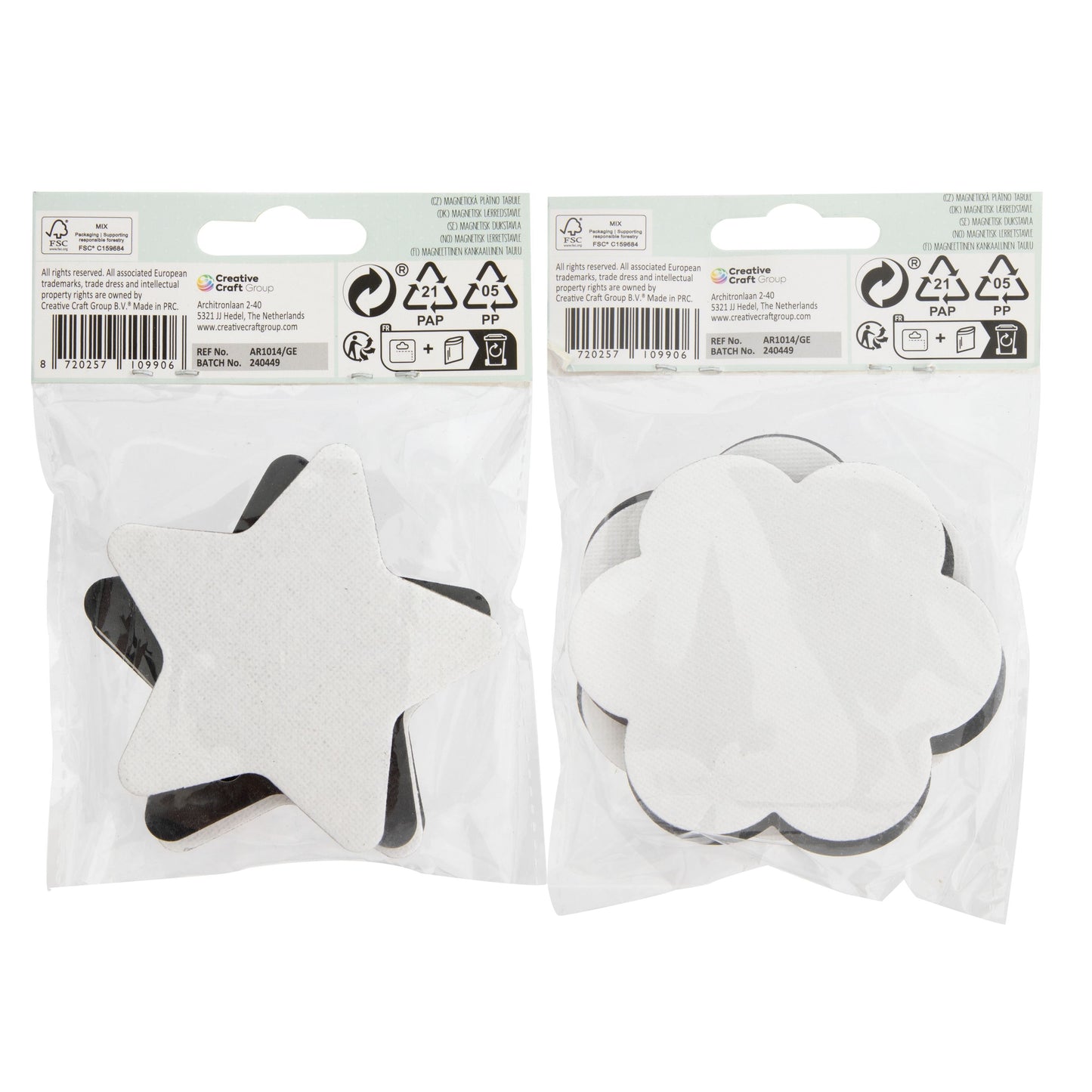 Nassau Fine Art - Canvas ster en bloem 7,5cm magnetisch 4 stuks