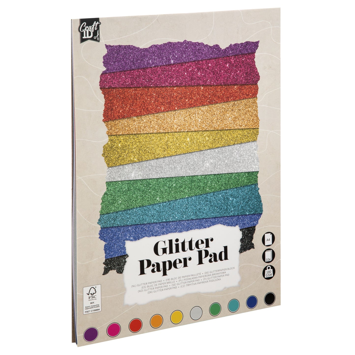 CraftID - Hobbykarton glitter carftid 24x34cm 180gr 10v 10kl | 12 stuks