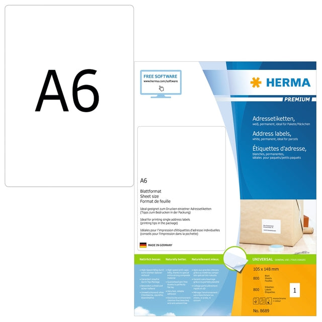 HERMA - Etiquette 8689 105x148mm blanc 800 étiquettes