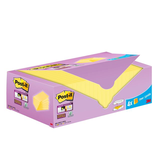 Post-it - Memoblok 655-SSCY Super Sticky 76x127mm geel voordeelpak