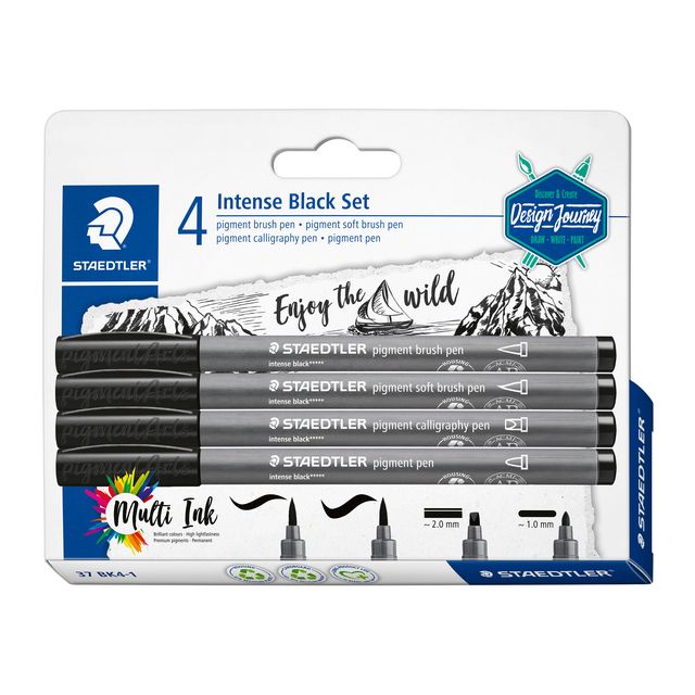 Staedtler - Brushpen PigmentArts Intens zwart set à 4 schrijfbreedtes