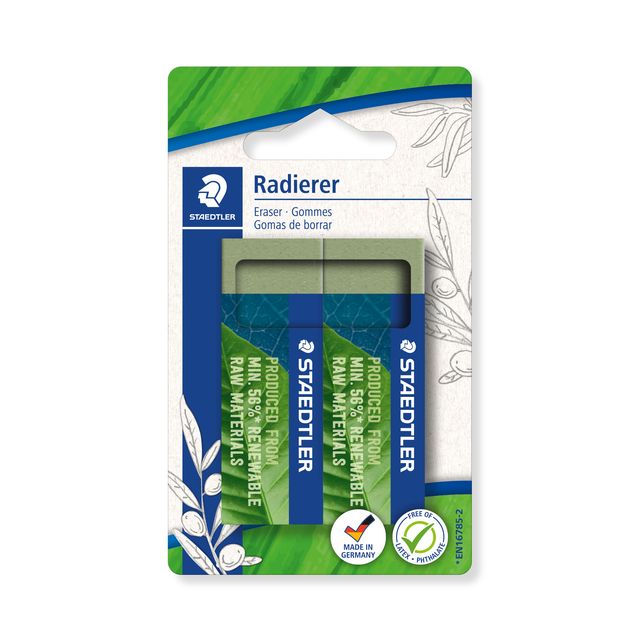 Staedtler - Gum Eco 52680 65x23x10mm olijfgroen blister à 2 stuks