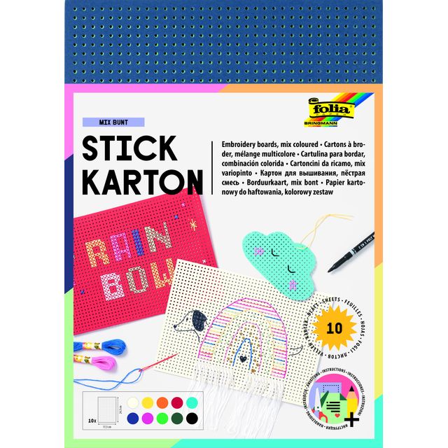 Folia Paper - Borduurkaarten folia 17.5 x x24.5cm 300gr 10v ass