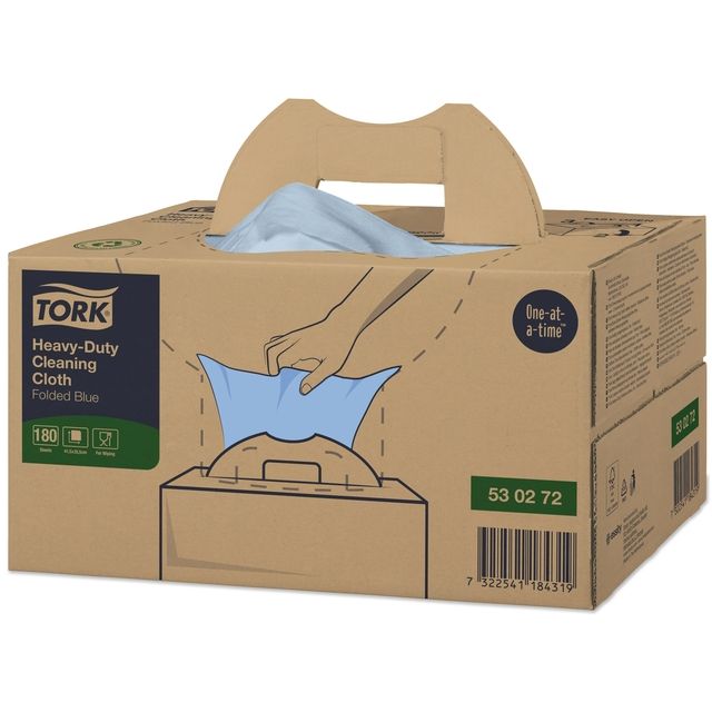 Tork - Chiffon de nettoyage W7 Boîte distributrice Heavy Duty 1 couche 180 feuilles bleu 530272