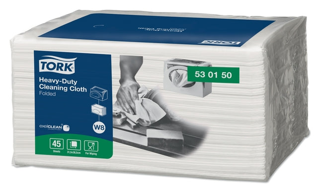 Tork - Chiffon de nettoyage W8 Heavy Duty 1 couche 45 feuilles blanc 530150 | 8 pièces