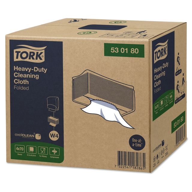 Tork – Reinigungstuch W4 Heavy-Duty, gefaltet, 1-lagig, 4 x 70 Blatt, weiß 530180