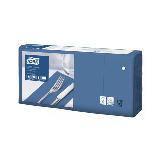 Tork - Serviette déjeuner Advanced 1/8 pli 2 couches 328x325mm 200 feuilles bleu foncé 477421