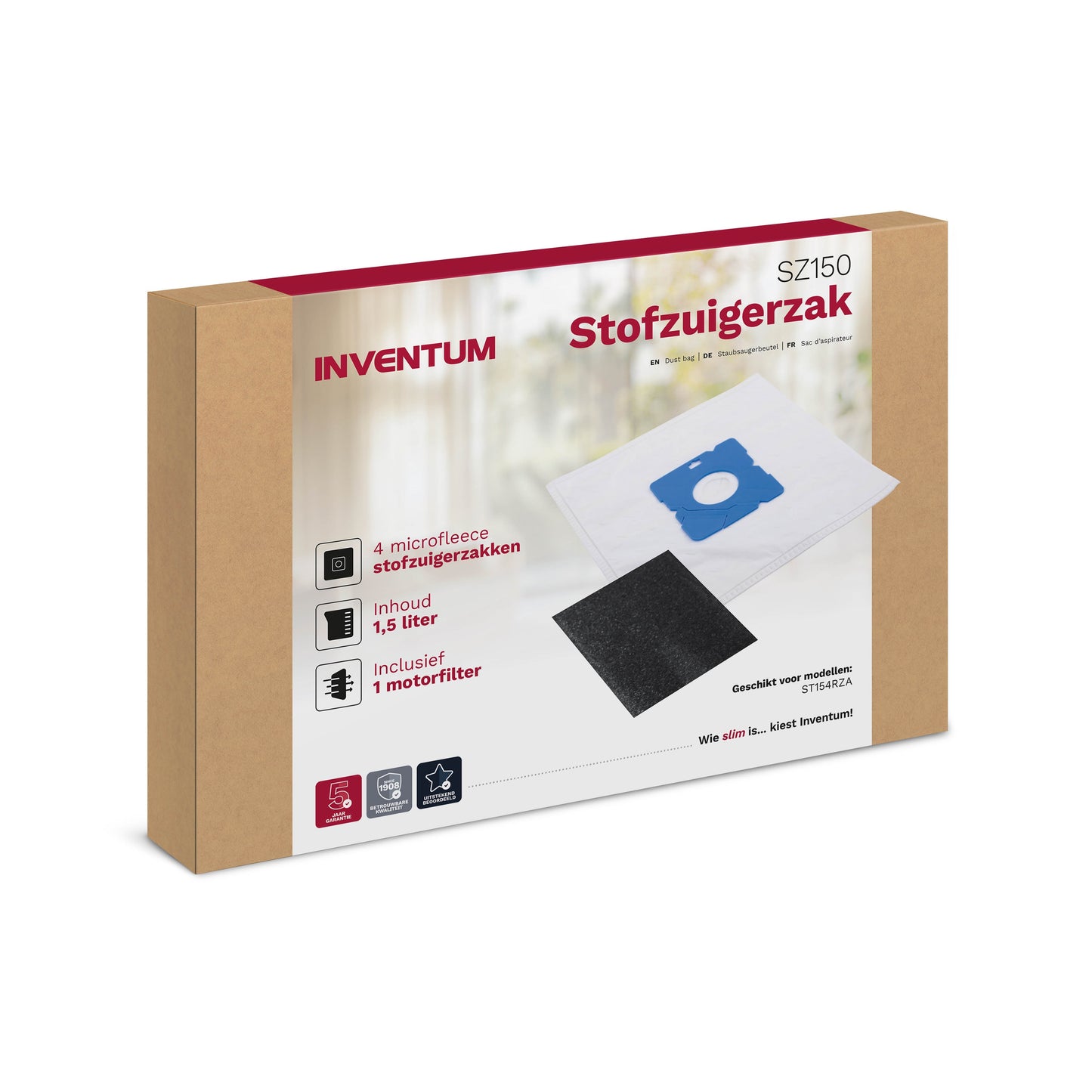 Inventum - Staubsaugerbeutel 1,5l, Set bestehend aus 4 Beuteln und Filter