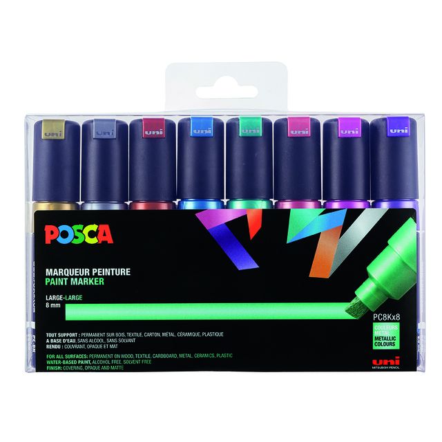 Posca - Paintmarker Uni PC8K breed schuin metallic assorti set à 8 stuks