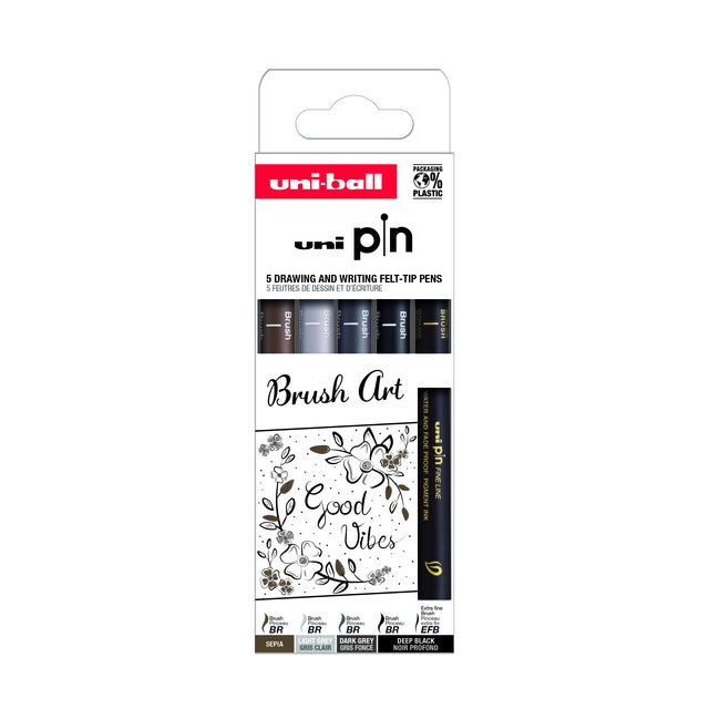 Uni-ball - Fineliner Pin Brush Art set à 5 stuks assorti