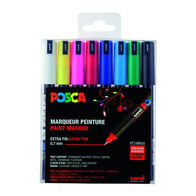 Posca - Paintmarker Uni PC1MR extra fin assorti lot de 8 pièces