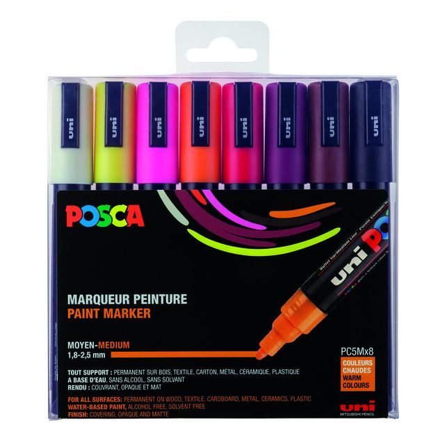 Posca - Paintmarker Uni PC5M medium warm assorti set à 8 stuks