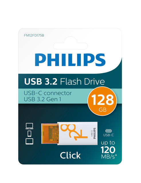 Philips - Clé USB Click USB-C 128 Go montée Orange